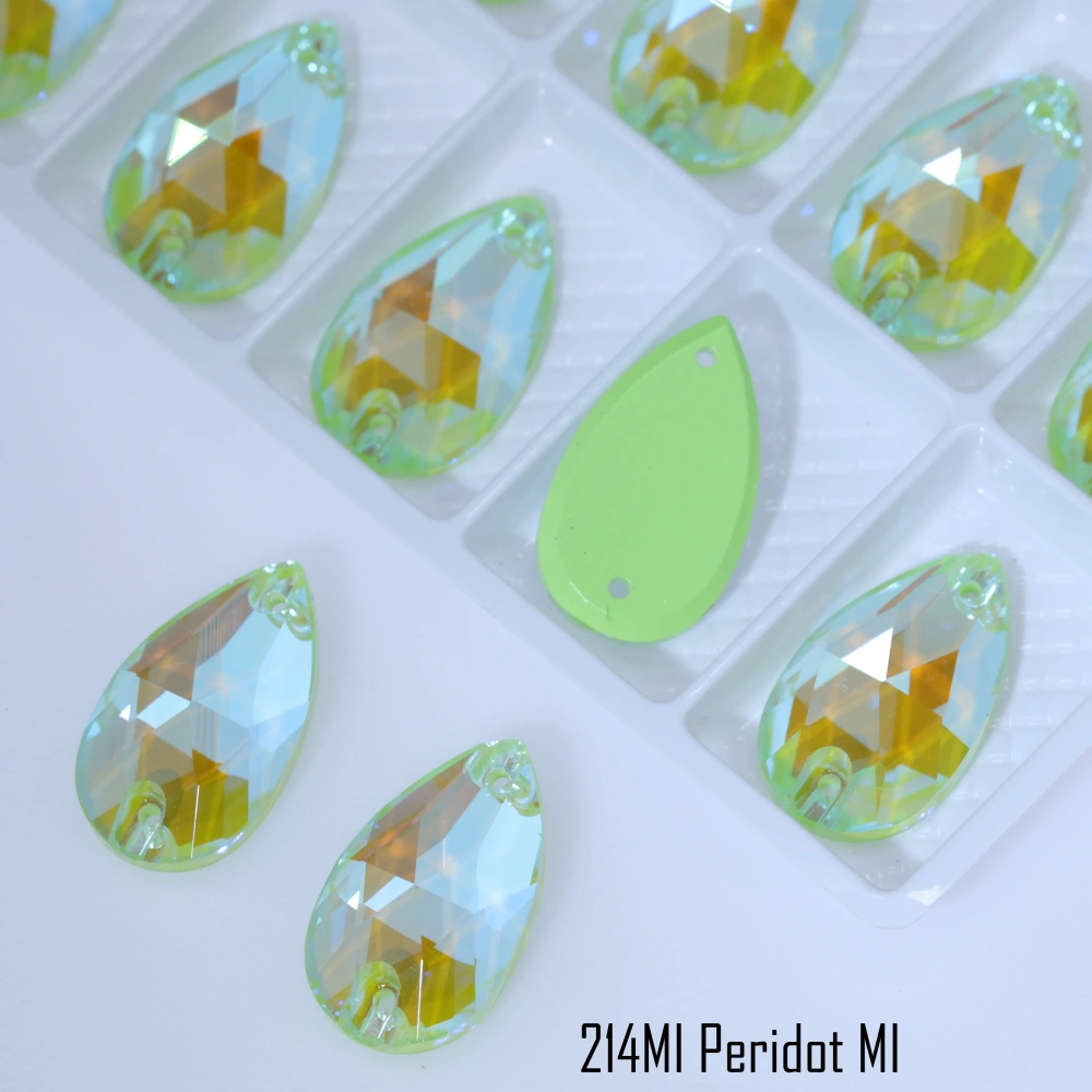 Sparkling Glass Crystal Sew-on Stones Rhinestone Drop Style with Paint Effect MI Shiny Hand Sewing Stones for DIY Craft Clothing