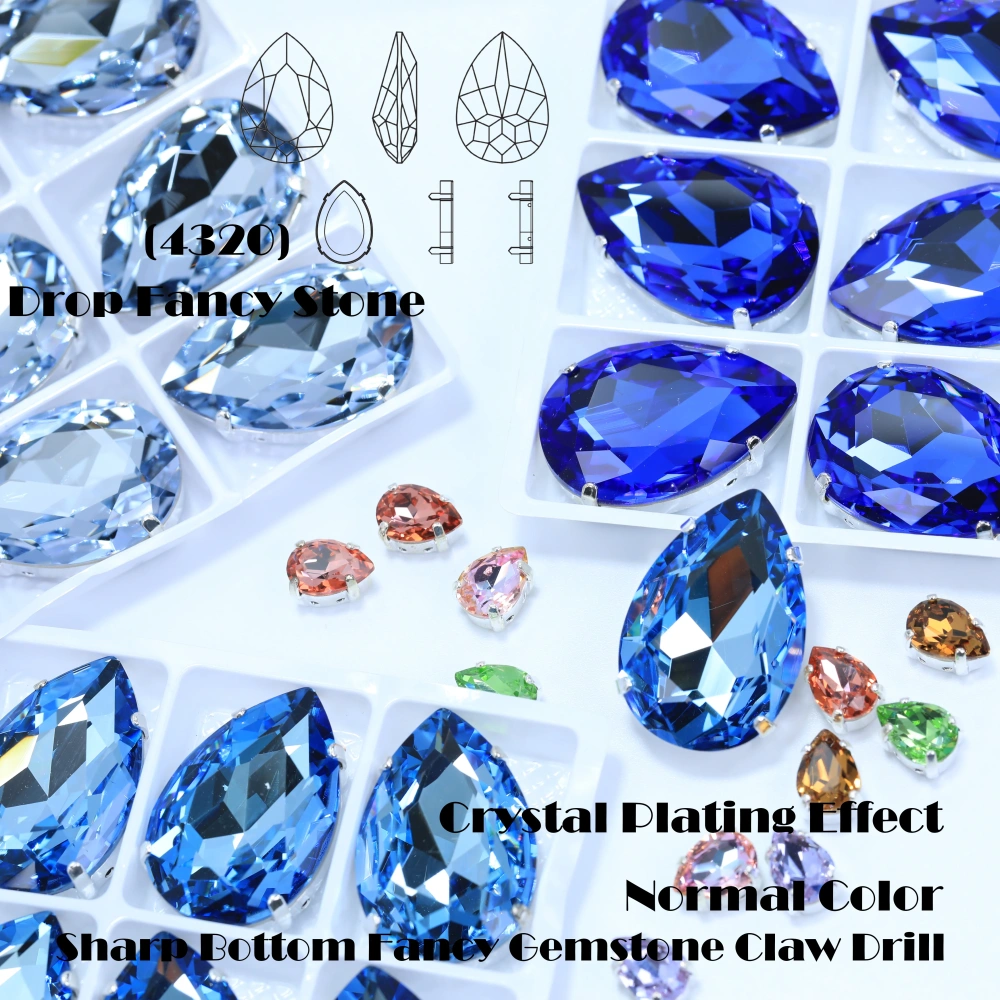 AAA Grade Bling Glass Crystal Chubby Teardrop Claw Rhinestones 3D Sparkle Sew On for DIY Craft Embellishments Bags Shoes Apparel