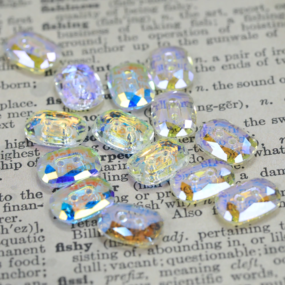 Rhinestones 2 Hole Round Octagen Buttons Stone-Design Version White Coated High Quality Crystal Sparkling Fancy for DIY Clothing