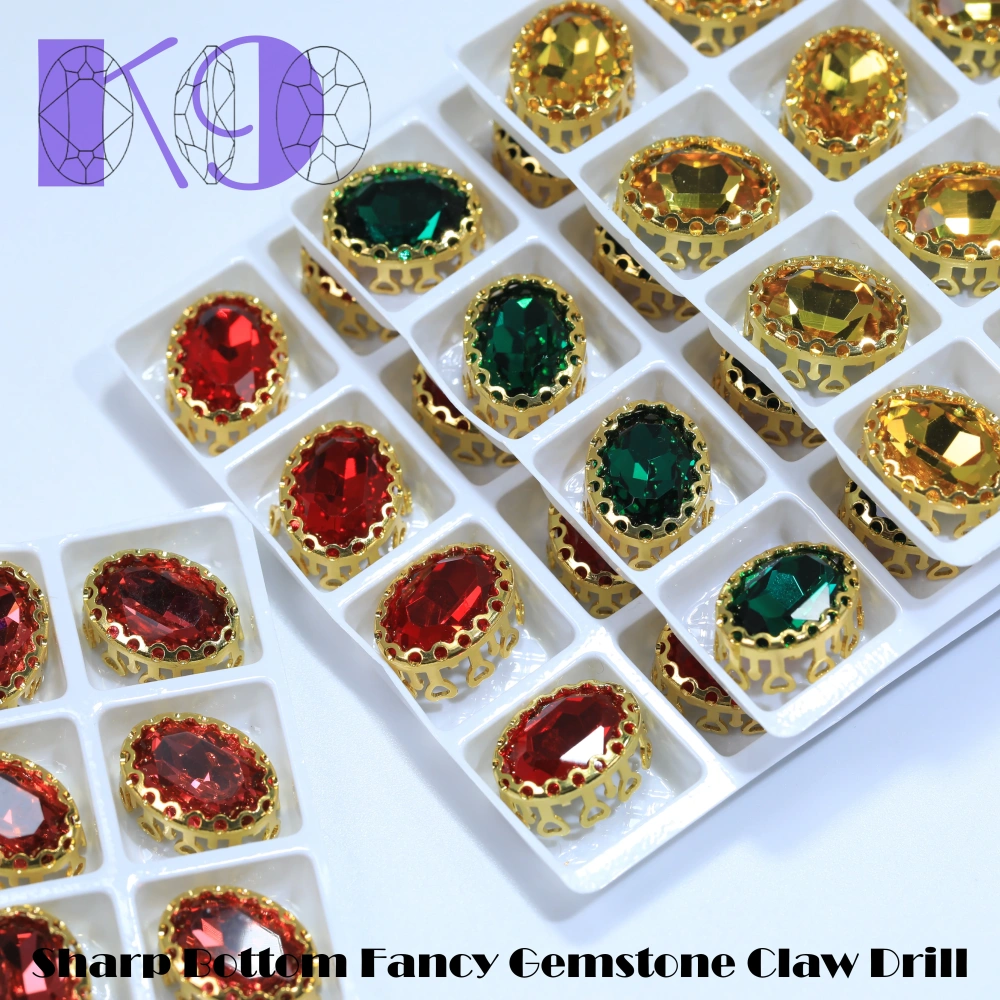 Oval Bird Nest Claw Drill Rhinestones Sharp Bottom Fancy Gemstone Shiny Crystal Sew On Stone For DIY Clothing Jewelry Accessorie