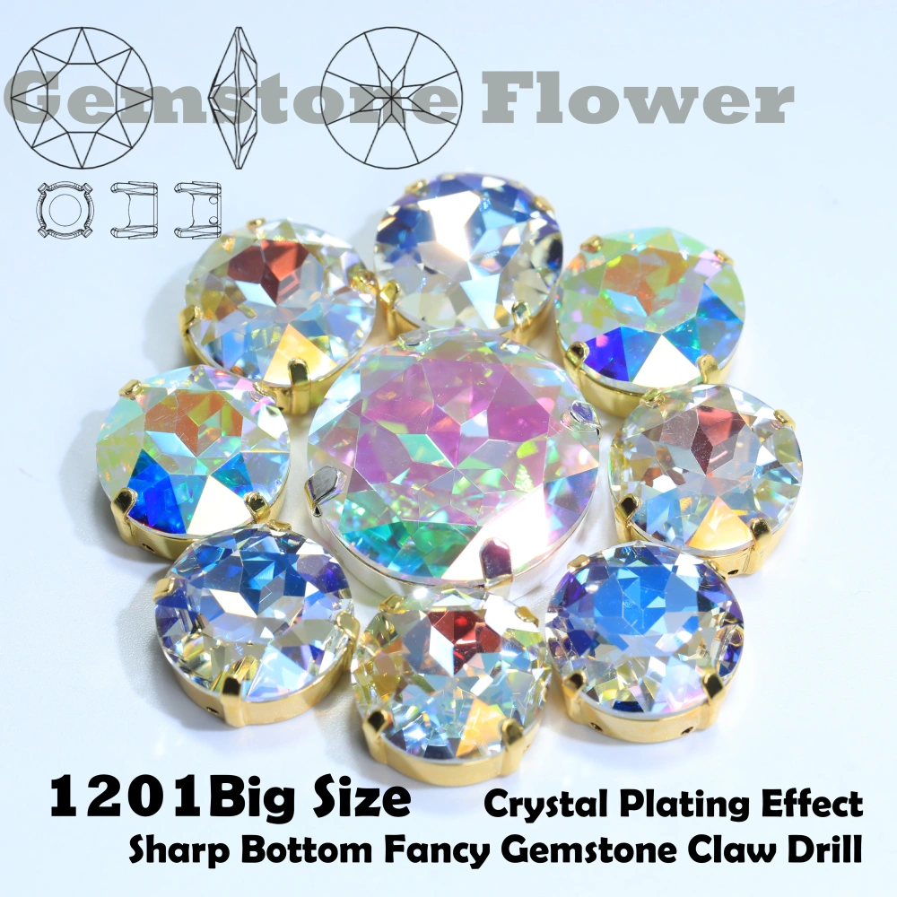 Gem Flower Big Size Glass Crystal White Coated Sew On Stones Clothes Phone Case Bedazzling Bag Decor DIY Craft Making Supplies