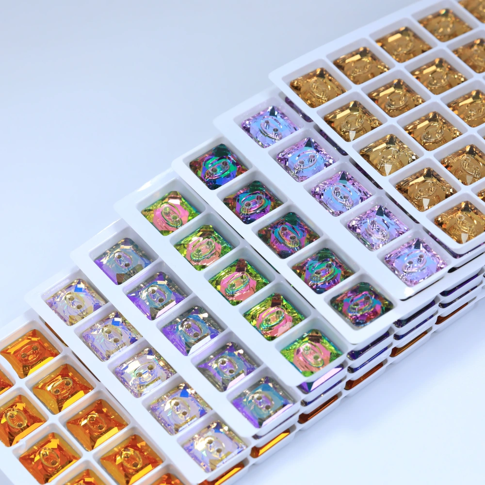 High Quality Rhinestones 2 Hole Square Crystal Buttons Stones  White Coated Sew-on Sparkling Fancy for DIY Crafts Wedding Dress
