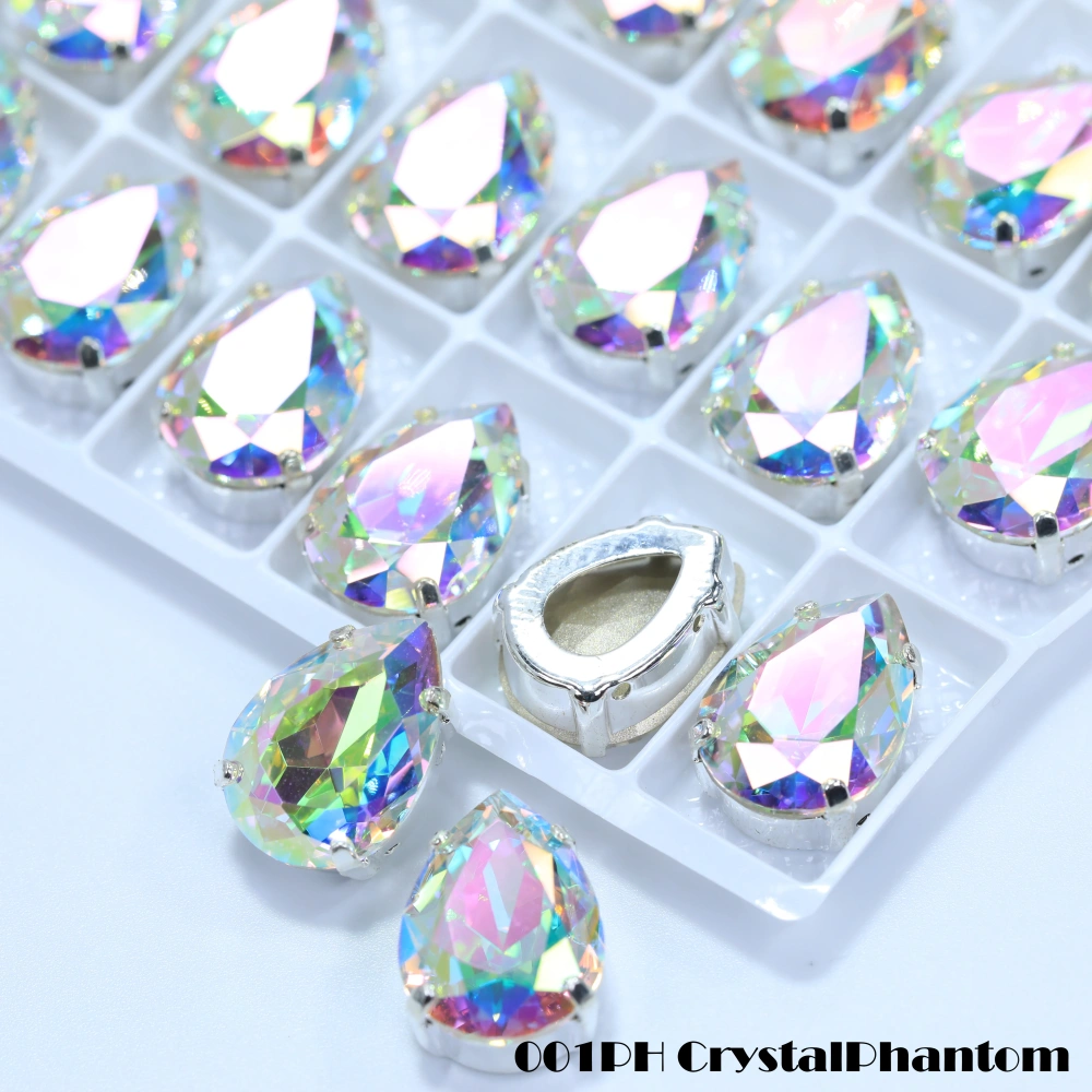 Top Grade Glass Crystal Chubby Teardrop Claw Rhinestones White Coated Colorful Shiny for Bags Shoes Apparel Phone Case DIY Nail