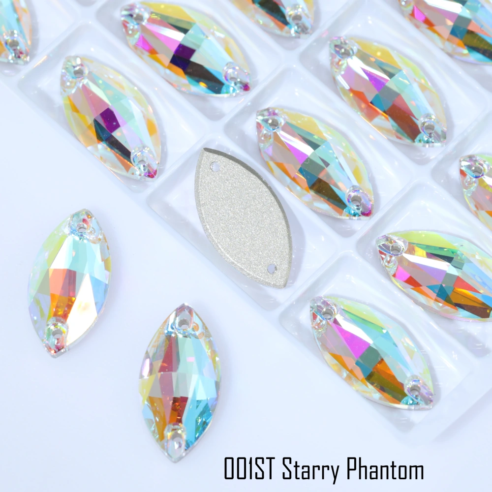 Rhinestone Navette Sew-on Stone Crystal Plating Effect Glass Sewing Stones for Clothing Top Quality Glass Crystal Sparkling