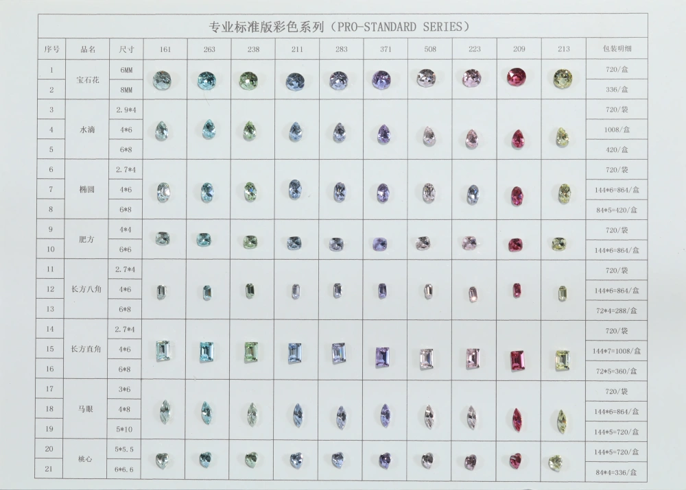 Pointed Bottom PRO-Standard Series Rhinestone Color Chart Size Specification Card DIY Jewelry Making Swatch Card