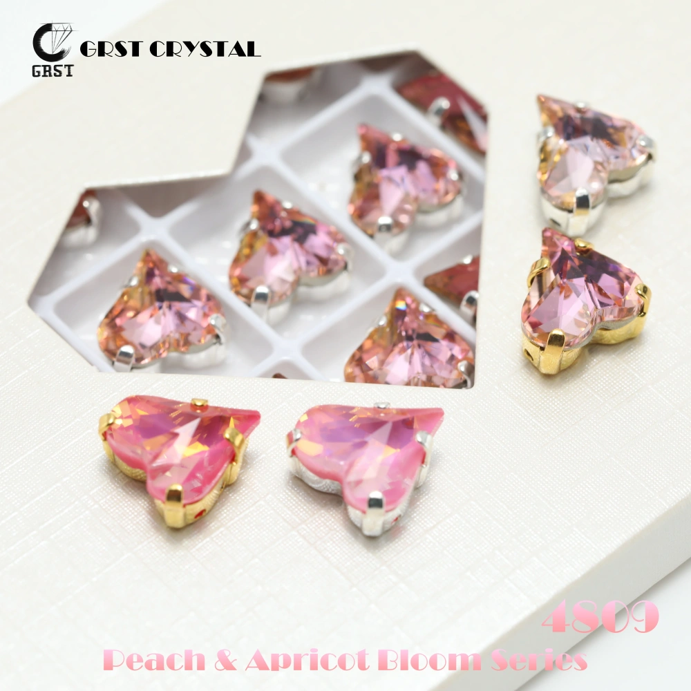 4809 Sweet Heart Pointed Back Claw Rhinestones Shiny Crystal Stone Peach Apricot Bloom Series DIY Supplies Bags Shoes Wedding