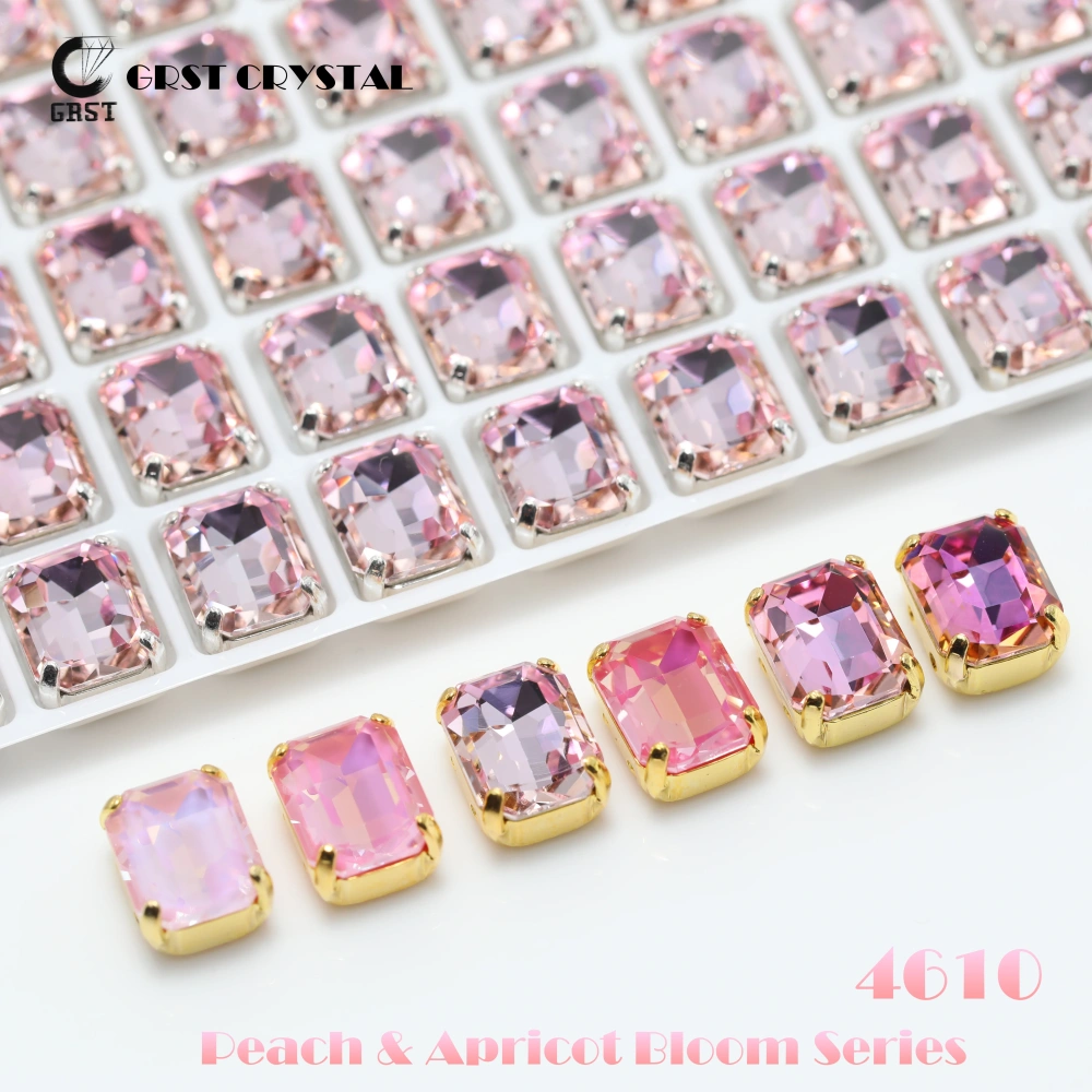Shiny Crystal 4610 Cushion Octagon Pointed Back Stone Claw Rhinestones Stone Peach Apricot Bloom Series Bags Shoes Wedding Dress