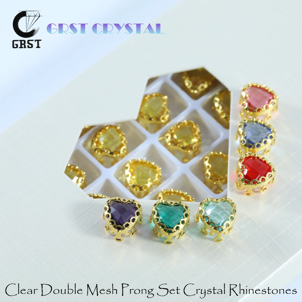 Sparkling Maxi Heart Clear Double Mesh Prong Crystal Bird Nest Claw Rhinestones Bags Shoes Wedding Dress Handmade Craft Supplies
