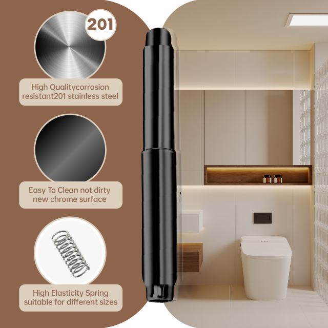 Matte Black Toilet Paper Holder Replacement Rod - Stainless Steel, Universal Fit & Quick Release Spring Roller