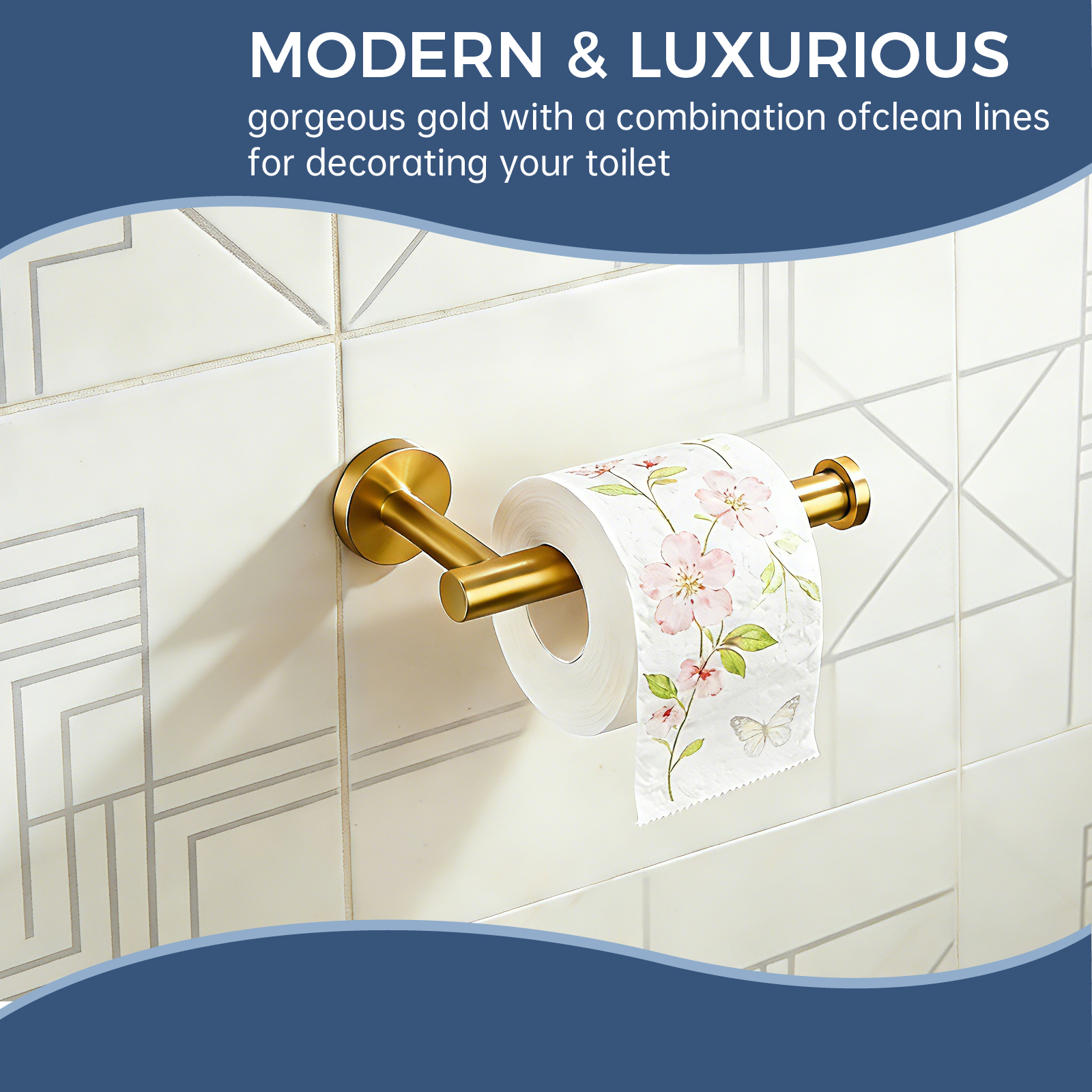 Brushed Gold Toilet Paper Holder - SUS304 Stainless Steel Wall Mount, Modern Half-Open Design for Easy Replacement, Bathroom Tissue Roll Hanger