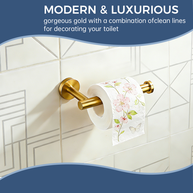 Brushed Gold Toilet Paper Holder - SUS304 Stainless Steel Wall Mount, Modern Half-Open Design for Easy Replacement, Bathroom Tissue Roll Hanger