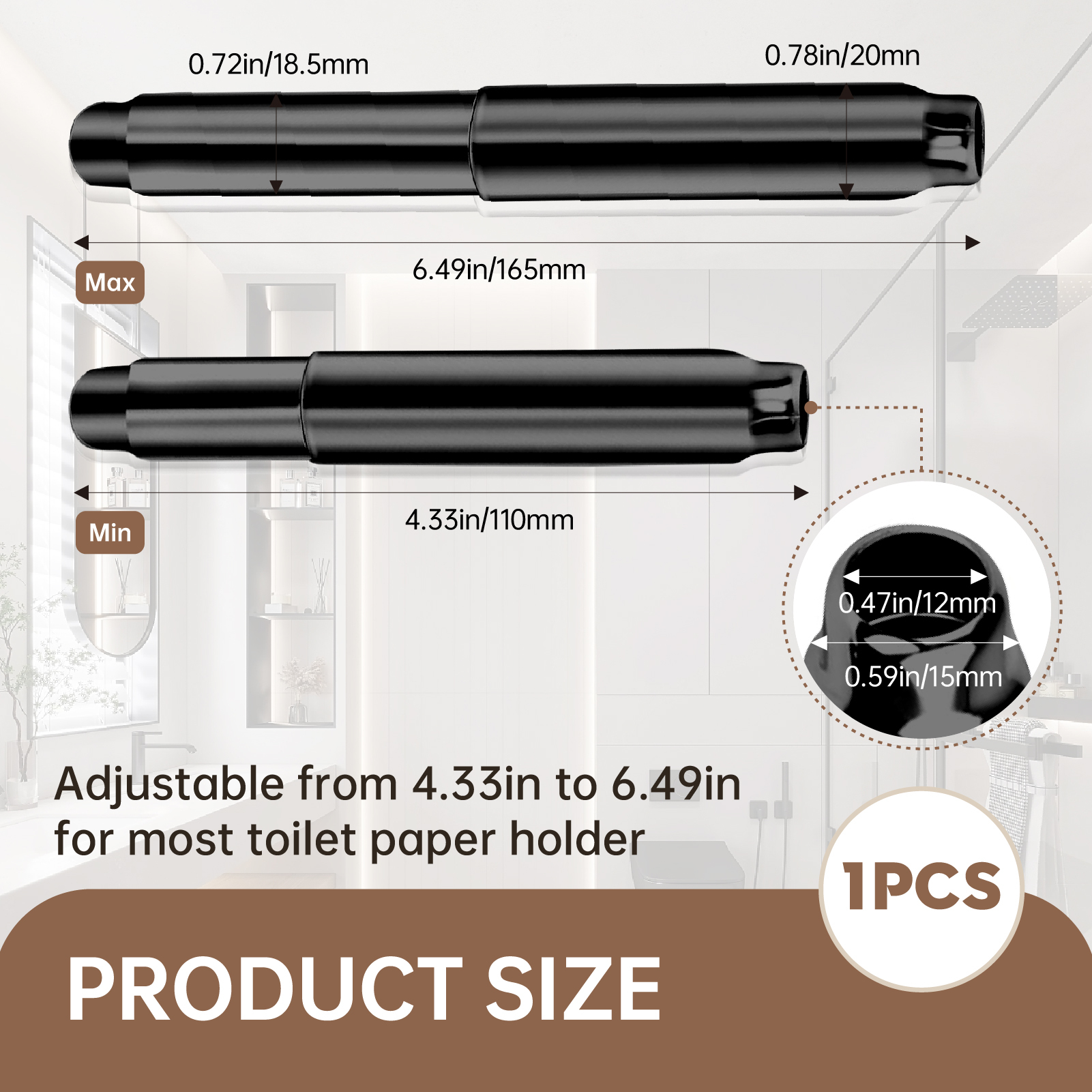Matte Black Toilet Paper Holder Replacement Rod - Stainless Steel, Universal Fit & Quick Release Spring Roller