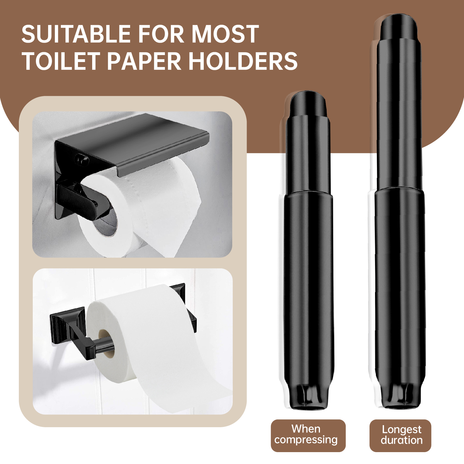 Matte Black Toilet Paper Holder Replacement Rod - Stainless Steel, Universal Fit & Quick Release Spring Roller