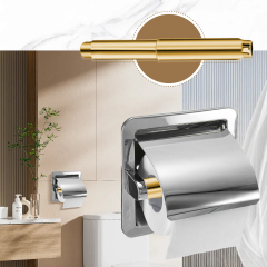 Stainless Steel Toilet Paper Holder Rod 2.0 - Universal Fit Spring Roller, Quick Release & Rust-Proof, Brushed Gold Finish