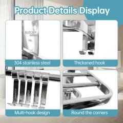 Bathroom Towel Storage Bundle: Double Foldable Rack & 2 Fluffy Hand Towels - SUS304 Stainless Steel Shelf with Super Absorbent Quick-Dry Towels, Gray & White