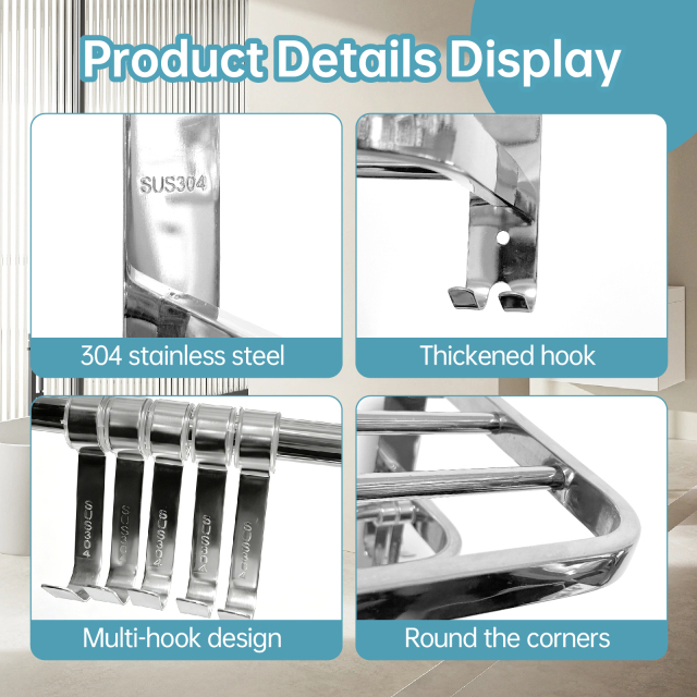 Bathroom Towel Storage Bundle: Double Foldable Rack & 2 Fluffy Hand Towels - SUS304 Stainless Steel Shelf with Super Absorbent Quick-Dry Towels, Gray & White