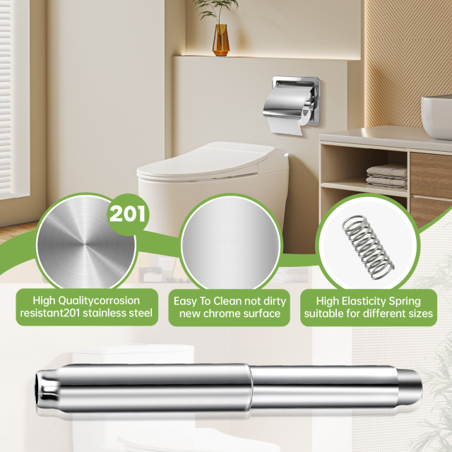 Stainless Steel Toilet Paper Holder Rod - Universal Fit Spring Roller, Quick Release & Rust-Proof, Classic Silver Finish
