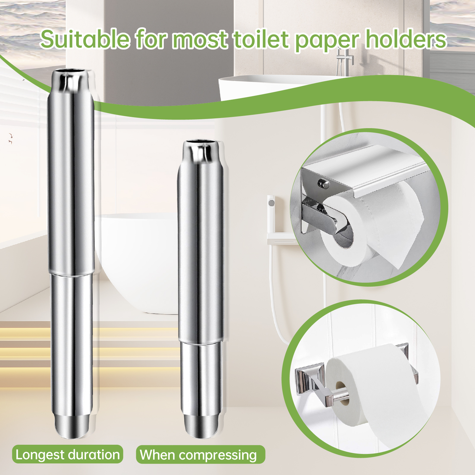 Stainless Steel Toilet Paper Holder Rod - Universal Fit Spring Roller, Quick Release & Rust-Proof, Classic Silver Finish