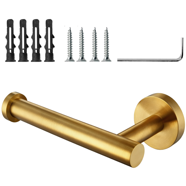 Brushed Gold Toilet Paper Holder - SUS304 Stainless Steel Wall Mount, Modern Half-Open Design for Easy Replacement, Bathroom Tissue Roll Hanger