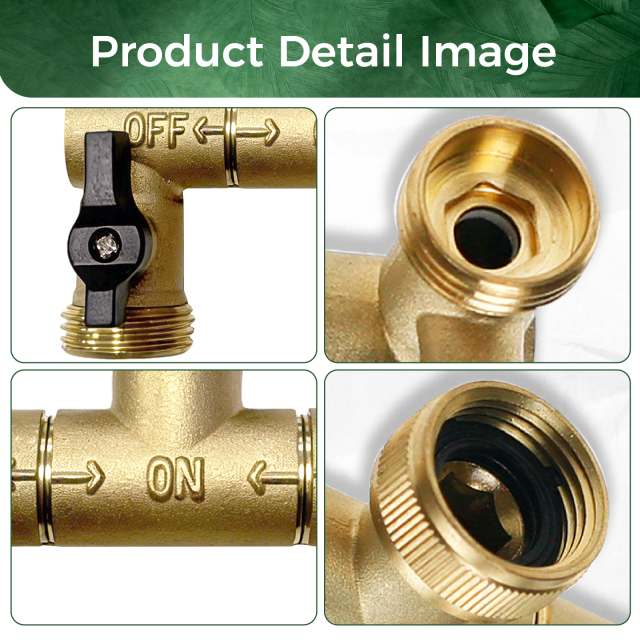 Garden Irrigation 2-Way Brass Splitter - Solid Brass Full Flow 3/4 Inch Dual Outlet Valve with Black Knobs, Freeze & Rust Resistant
