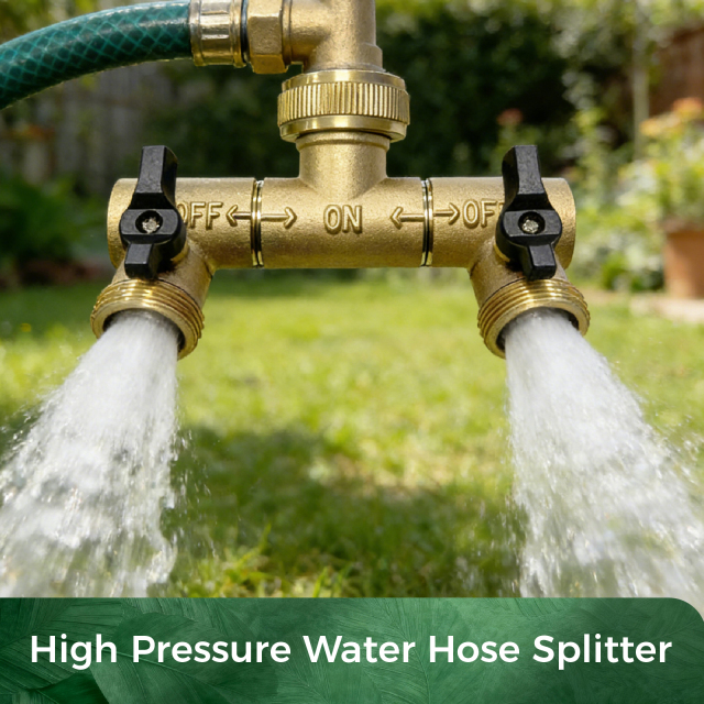 Garden Irrigation 2-Way Brass Splitter - Solid Brass Full Flow 3/4 Inch Dual Outlet Valve with Black Knobs, Freeze & Rust Resistant