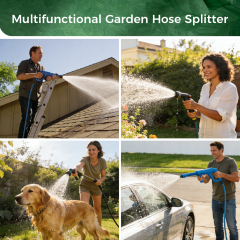 Garden Irrigation 2-Way Brass Splitter - Solid Brass Full Flow 3/4 Inch Dual Outlet Valve with Black Knobs, Freeze & Rust Resistant