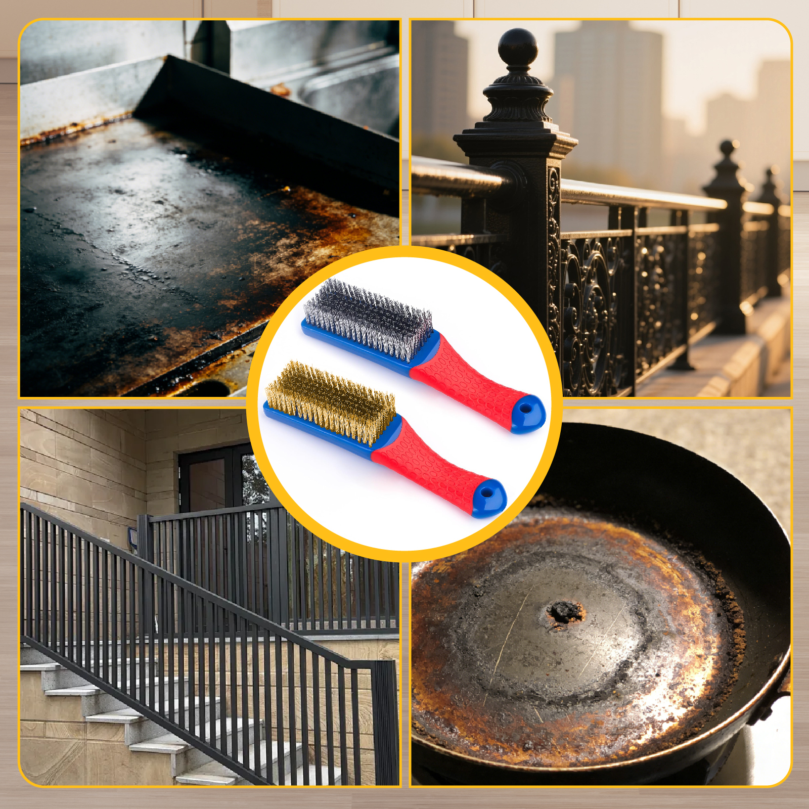2-Pack Professional Wire Brush Set: High-Performance Stainless Steel Brush & Metal Brush for Ultimate Cleaning Brush Power. Perfect as Wire Brushes for Cleaning Grill Grates, Ovens, Kitchens