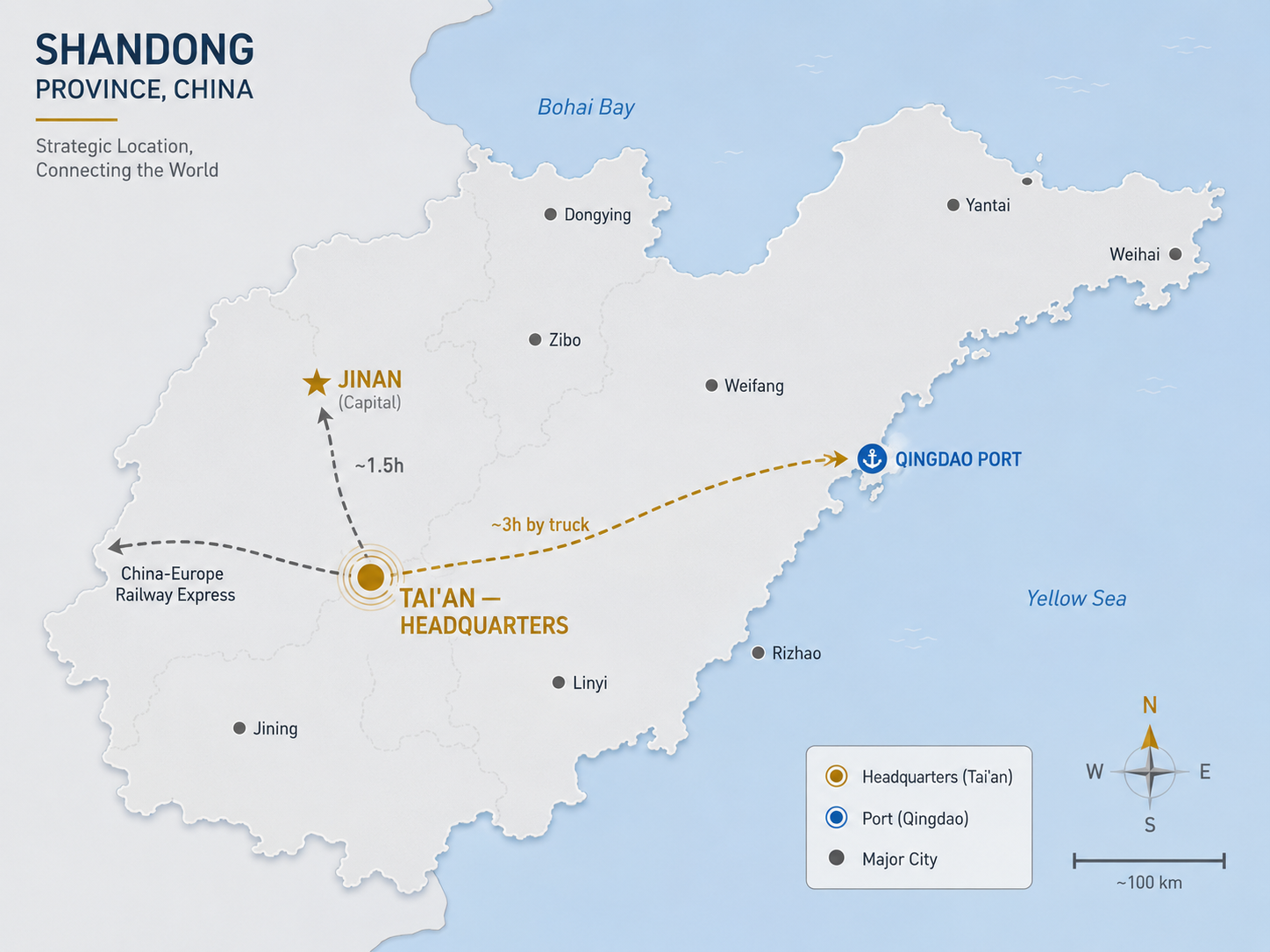 Shandong Province map — Tai'an headquarters location