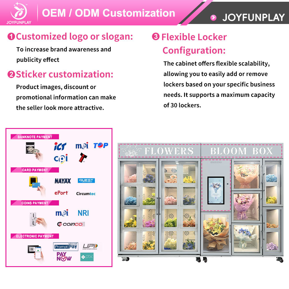 Joyfunplay - JFP 1 to 4℃ 8 Cells Maquina Expendedora De Flores Self-Service Refrigerated Flower Vending Machine for Supermarket Mall - Smart Vending Machine Manufacturer