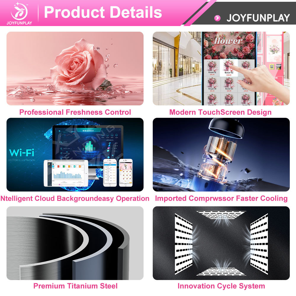 Joyfunplay - JFP Stainless Steel Flower Vending Machine 16 Bouquets 24H Refrigerated Smart Touch Screen Commercial CE - Smart Vending Machine Manufacturer
