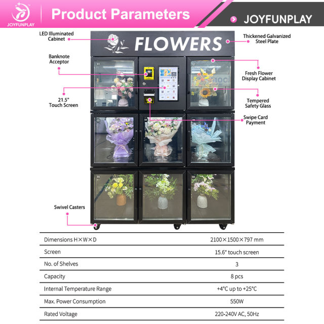 Joyfunplay - JFP High ROI 8 Bouquets Fresh Flower Vending Machine Stainless Steel 24H Cold Storage for Hotel Lobby Mall CE - Smart Vending Machine Manufacturer