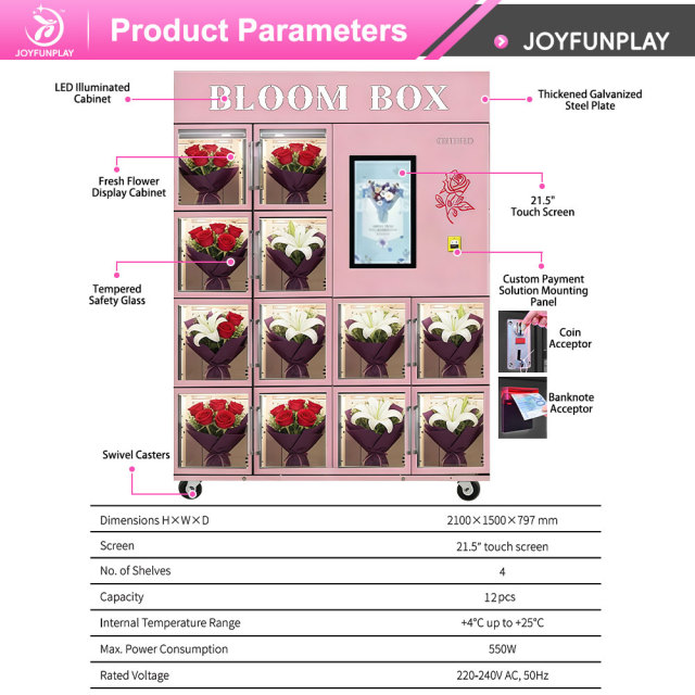 Joyfunplay - JFP High ROI Smart Flower Vending Machine Refrigerated Multi Product 24/7 Unmanned Retail Solution for Wedding Venue - Smart Vending Machine Manufacturer