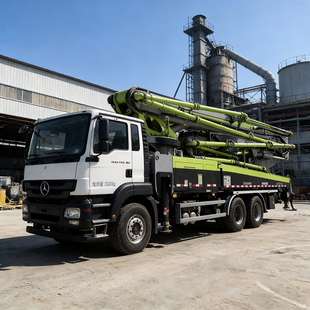 出售二手63米混凝土臂架卡车，配备ZF变速箱和潍柴发动机