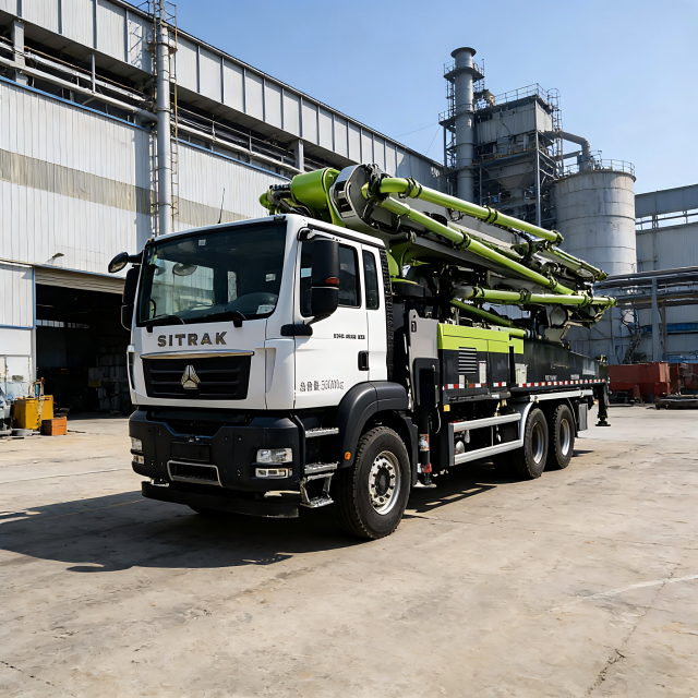 出售二手63米混凝土臂架卡车，配备ZF变速箱和潍柴发动机