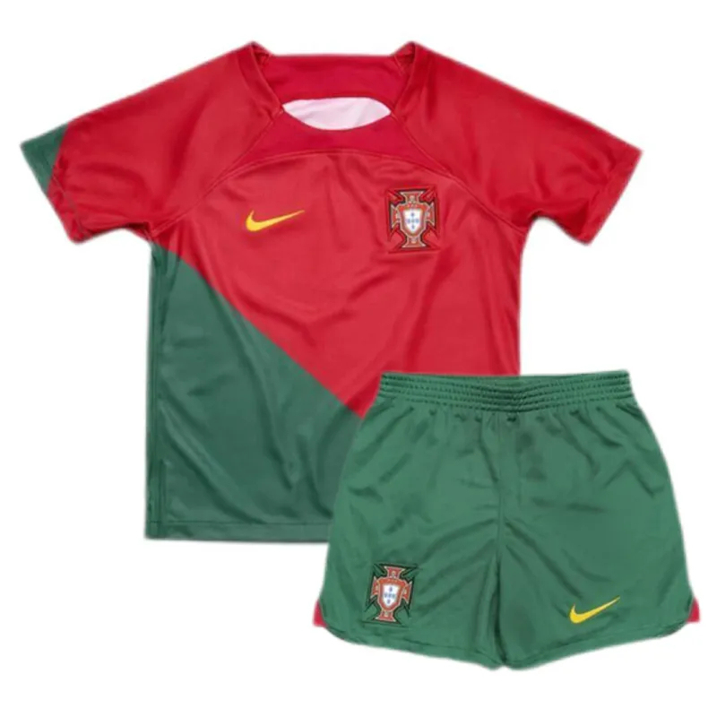 2022 Portugal   World Cup Home Soccer Kids Kit  Jersey+Shorts
