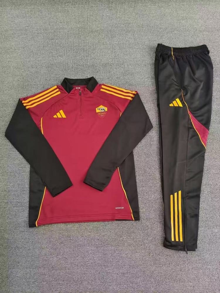 Roma Zipper Sweatshirt Half Zip Kit(Top+Pants) Black 2025/26