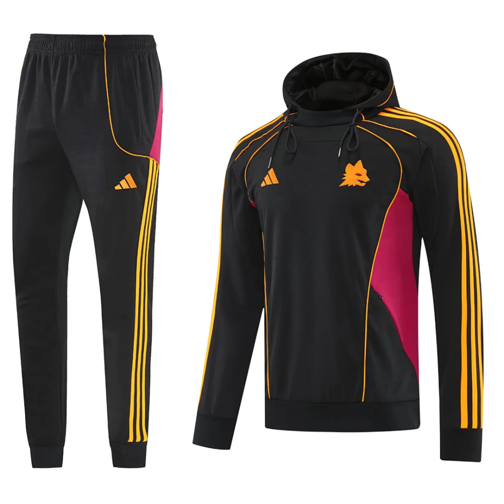 Roma Zipper Sweatshirt Kit(Top+Pants) Black 2025/26