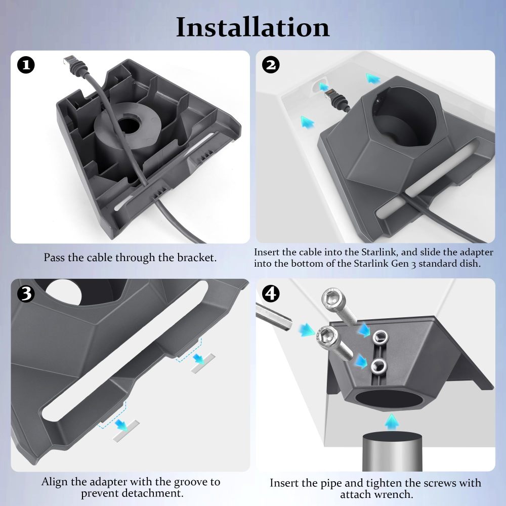 Pipe Adapter Mount for Starlink Gen 3, Compatible with 1.25-2.5'' Pipe, Starlink V3 Dish Heavy Duty Roof Pole Mounting Kit Connectors, Thickened Pole Mount Adapter Kit Accessories, Easy Installation