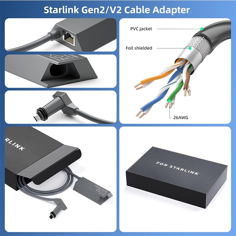 For Starlink Gen 2 Ethernet Adapter, For Starlink Ethernet Adapter for Standard Actuated Gen 2, RJ45 Gigabit Wired External Network with Fast & Stable Internet Connection - tejoy
