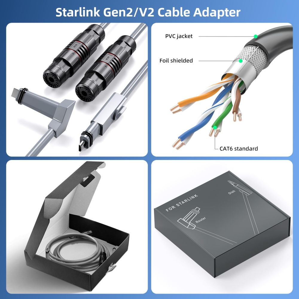 Starlink Ethernet Adapter V2 (2 Pack) Waterproof Star Link Cable SPX to RJ45 Adapters Female Connectors for Starlink Actuated Gen 2 Dishy and Router Repair Kit Accessories