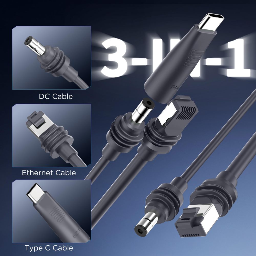 2 in 1 Starlink Mini Cable 16.4FT/5M, DC/USB C Charging + Ethernet Cable, Replacement Starlink Mini Power Accessories (18AWG)