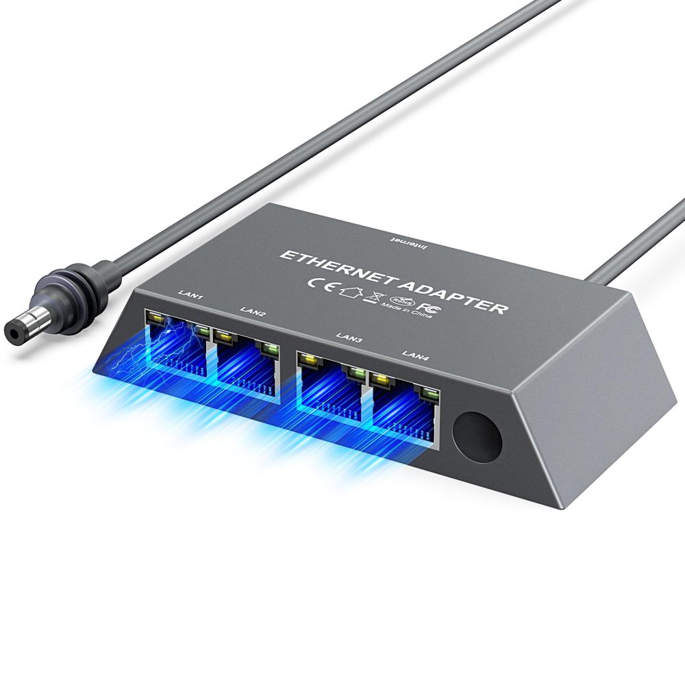 Multi Ports Starlink Gen 3/ Starlink Mini Ethernet Adapter for Wired External Network, 4 Ports Starlink Ethernet Adapter 1 to 4 [4 Devices Networked Simultaneously] - Up to 1 Gbps