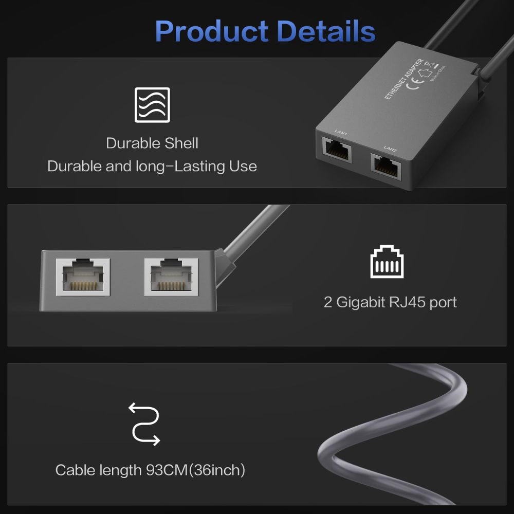 Starlink Ethernet Adapter for Starlink Gen2 Wired External Network,Dual Ports Starlink Gen2 Ethernet Adapter Up to 1 Gbps High-Speed Ntworking