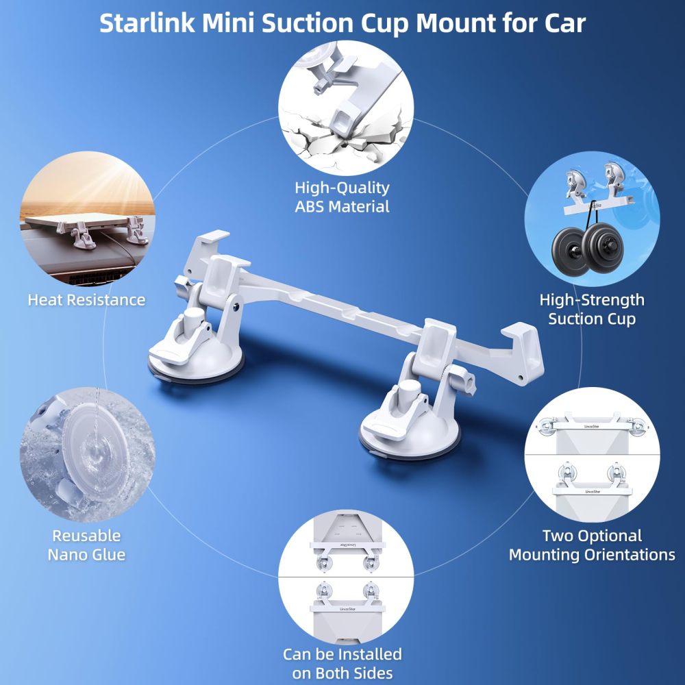 Starlink Mini Car Mount for Dashboard, Starlink Mini Suction Cup Mount for Dashboard & Windshield, Secure Mounting Kit for Most Vehicles and Ensures Stable Driving and Satellite Signal
