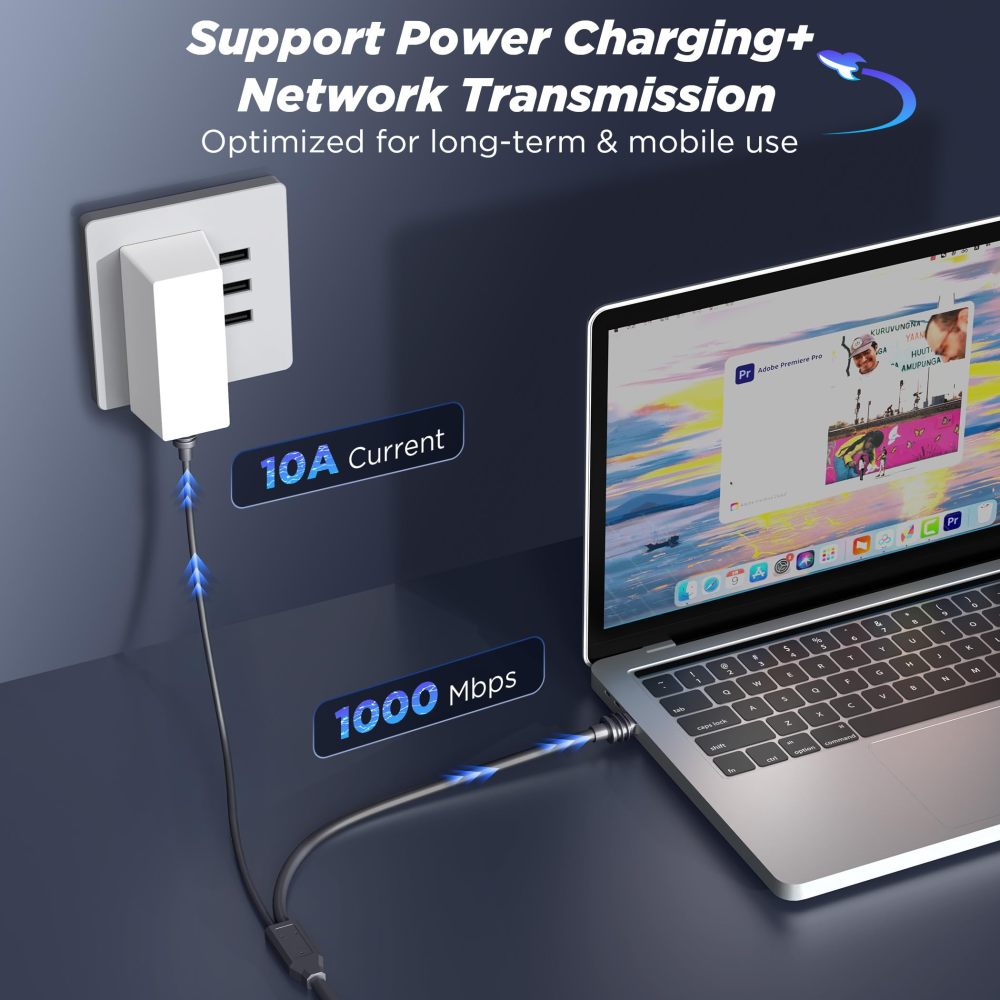 2 in 1 Starlink Mini Cable 16.4FT/5M, DC/USB C Charging + Ethernet Cable, Replacement Starlink Mini Power Accessories (18AWG)