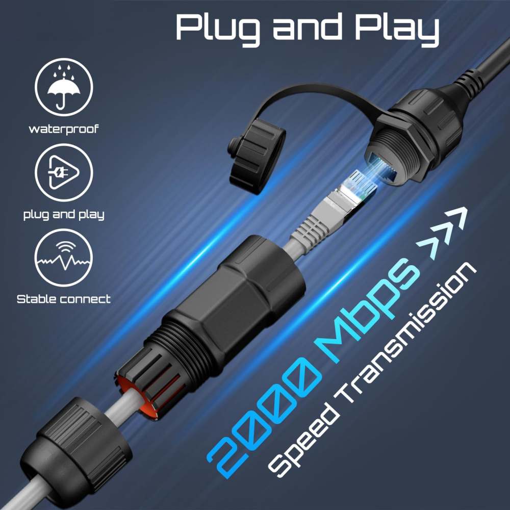 2 Pack Starlink Ethernet Adapter Cable Enterprise Extension to RJ45 Cable, Starlink Cable 23AWG Waterproof SPX-RJ45 Coupler with End Caps