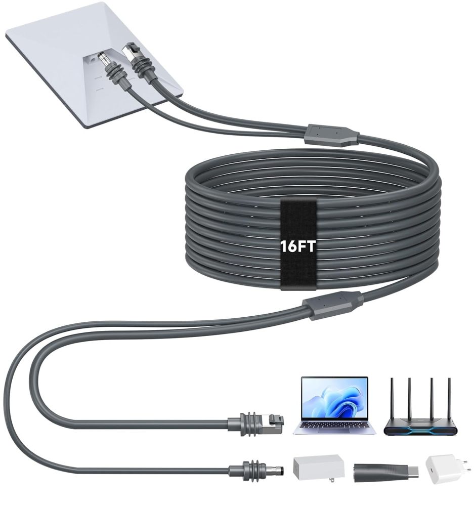 2 in 1 Starlink Mini Cable 16.4FT/5M, DC/USB C Charging + Ethernet Cable, Replacement Starlink Mini Power Accessories (18AWG)