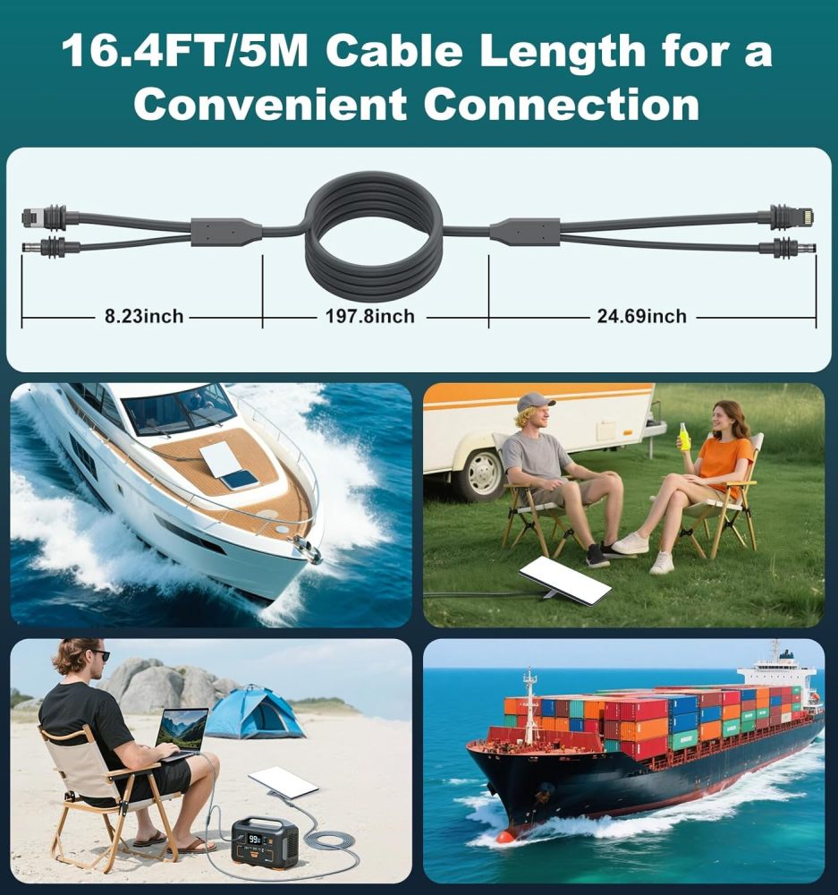 2 in 1 Starlink Mini Cable 16.4FT/5M, DC/USB C Charging + Ethernet Cable, Replacement Starlink Mini Power Accessories (18AWG)