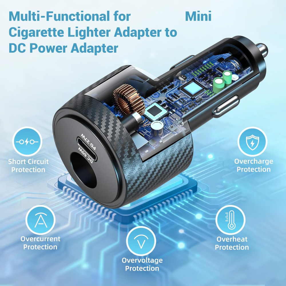 Starlink Mini Car Adapter 12V to 30V DC Step Up Converter, 2-in-1 Cigarette Lighter Adapter with DC Port Boost (60W 30V) and USB-C PD (27W 9V), Supports 30M Official Cable for RV Boat Truck