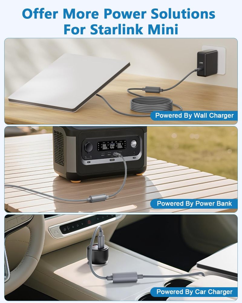 Starlink Mini Type C to DC Adapter Waterproof Compatible with Original Starlink Mini USB C Power Cable 65W+ PD Source DC Power Adapter
